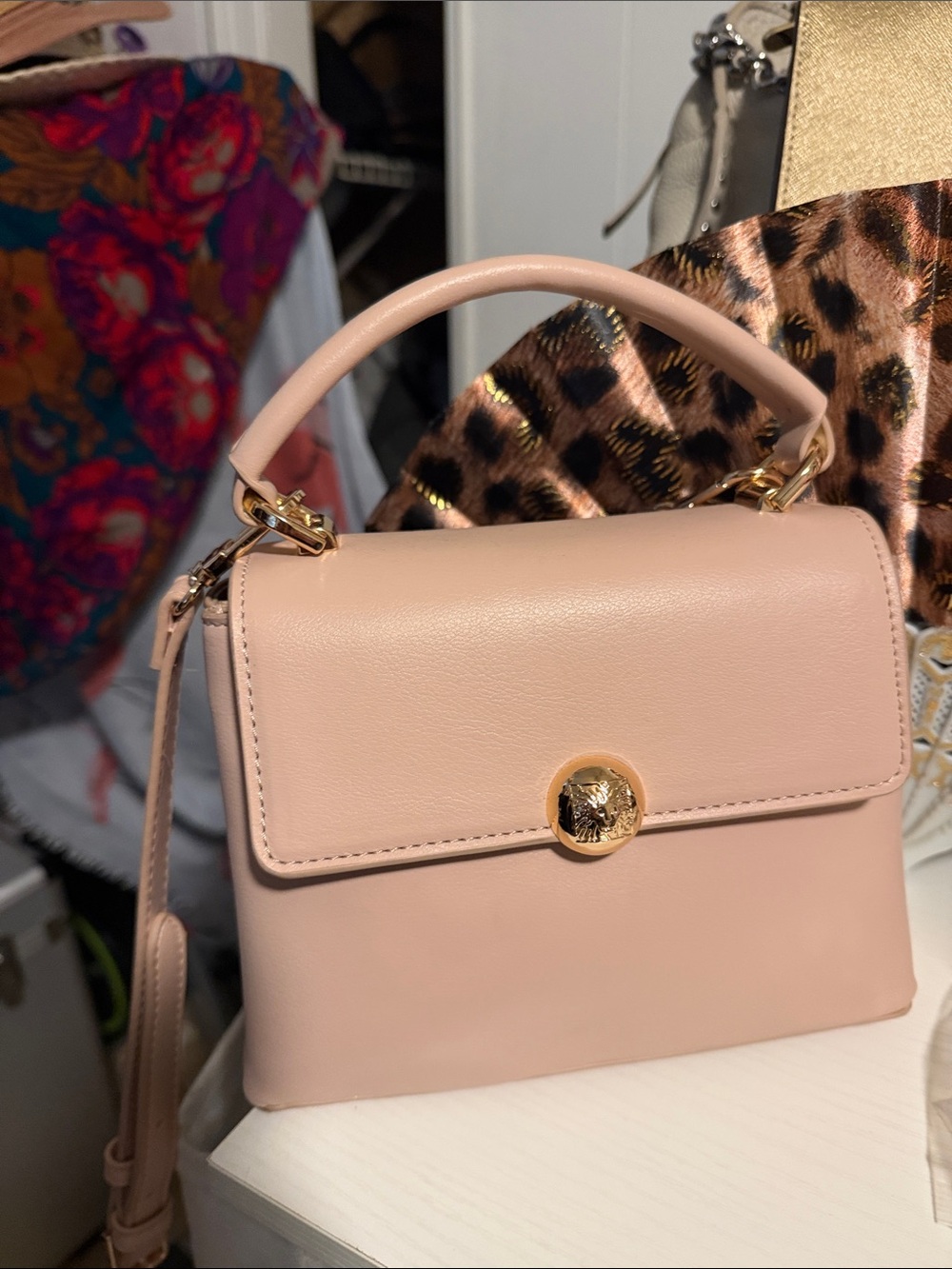 Anne Klein Women’s Blush Pink Top-Handle Shoulder Bag with detachable crossbody.